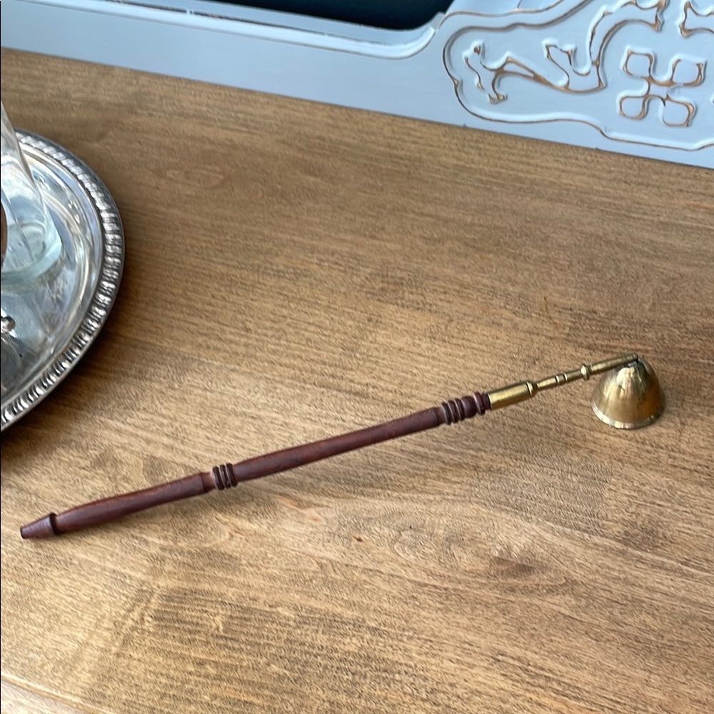 Vintage Brass and Wood Candle Snuffer